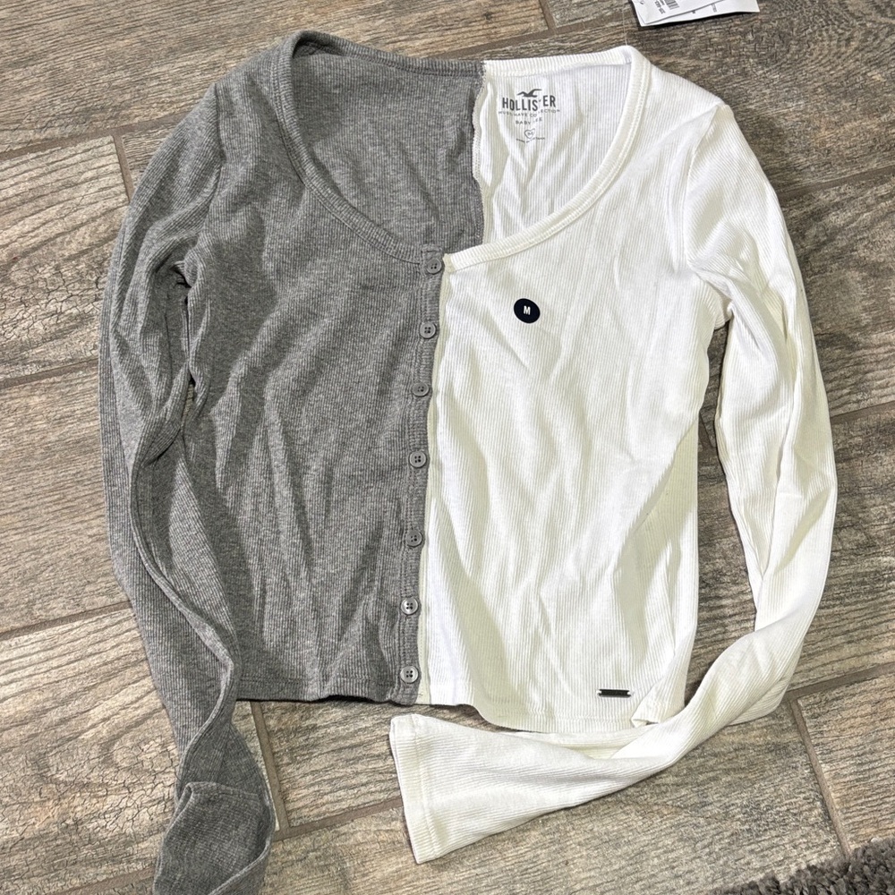 Hollister Women's Two-Tone Gray and White Cardigan